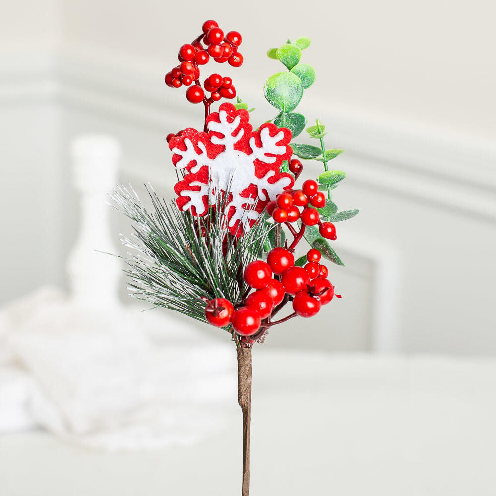 Package of 12 Artificial Berry and Snowflake 10″ Winter Floral Picks