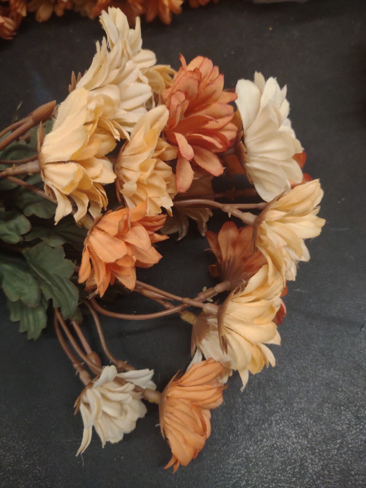 10″ Vintage Silk Mini Daisy Bush, 9 Stems, Caramel, Cream, & Peach Fall Daisies