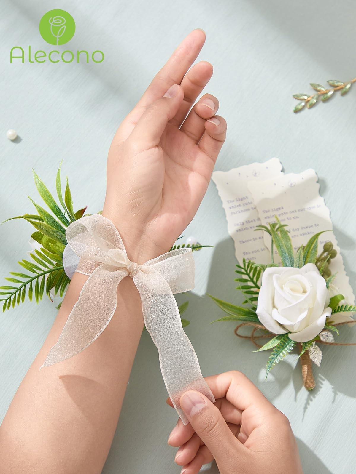 White Rose Bride Wrist Corsage And Groom Boutonniere Set Wedding Prom Decor