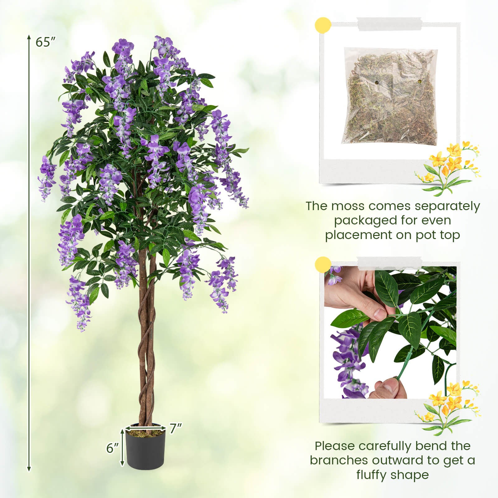 2 PCS 5.5 FT Tall Artificial Ficus Tree Faux Wisteria Plant in Nursery Pot