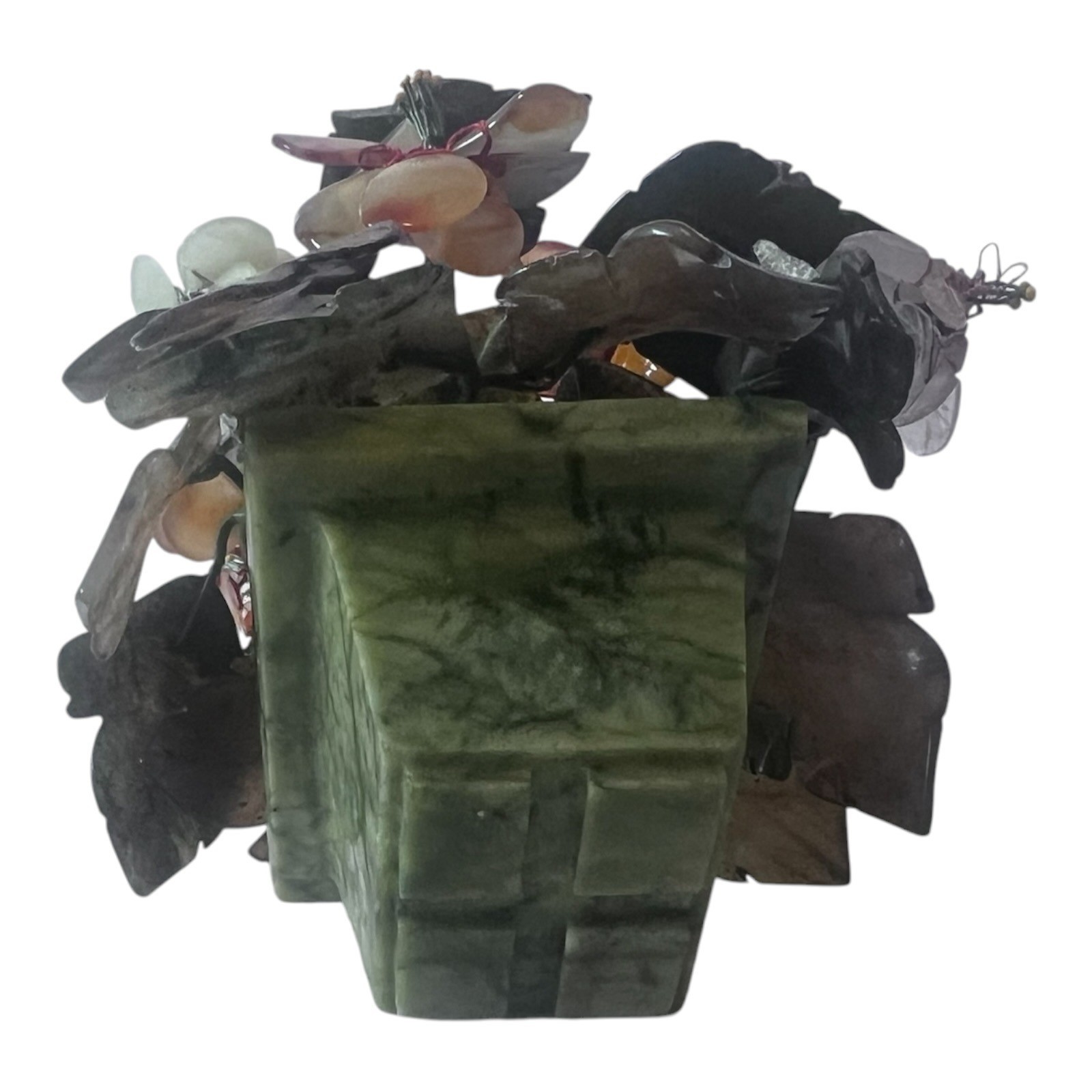 Glass Flower Arrangement Bonsai Style Tree Green Glass Planter 8 In