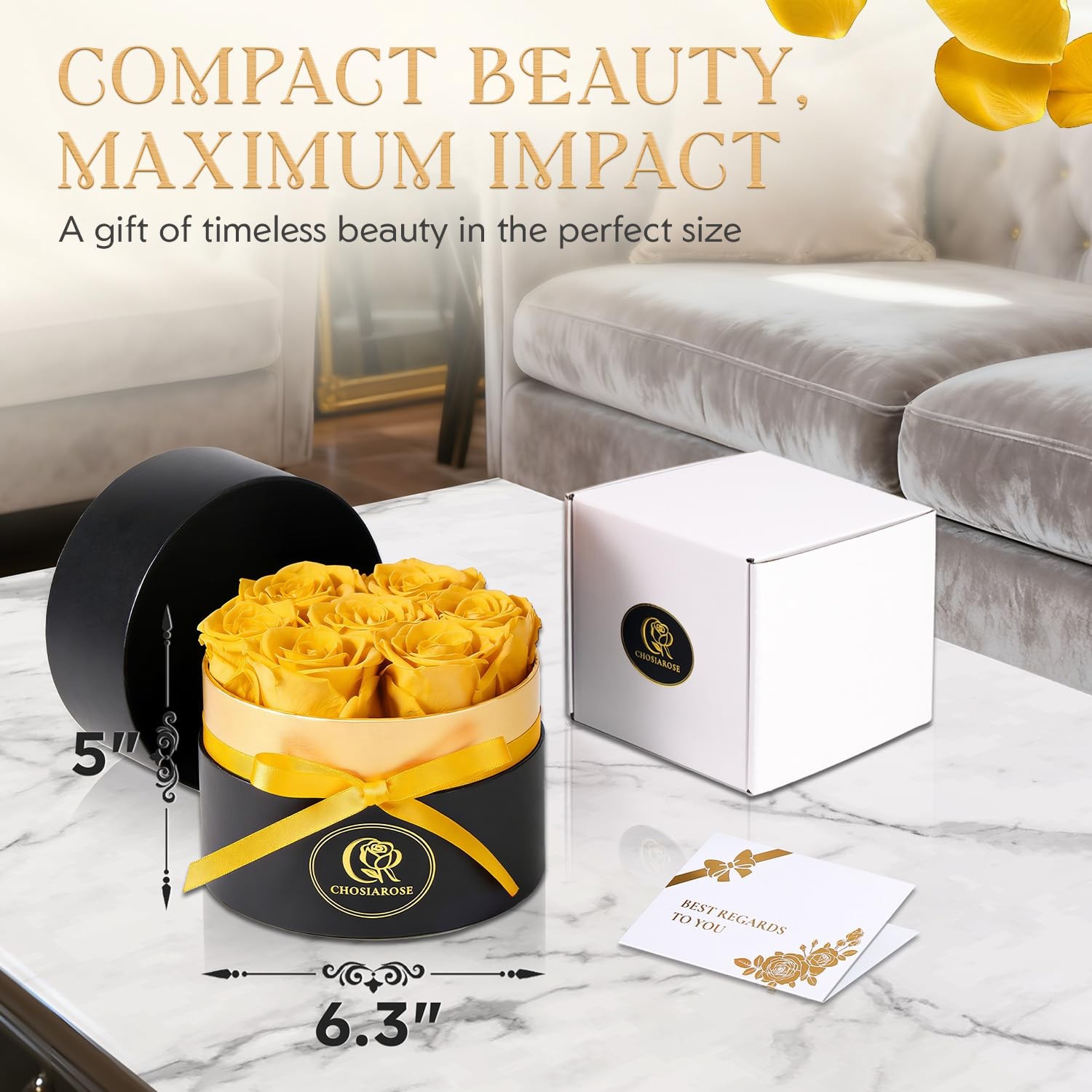 7 PCS Preserved Yellow Roses Box Forever Flowers Gift Women Mom Grandma Wife