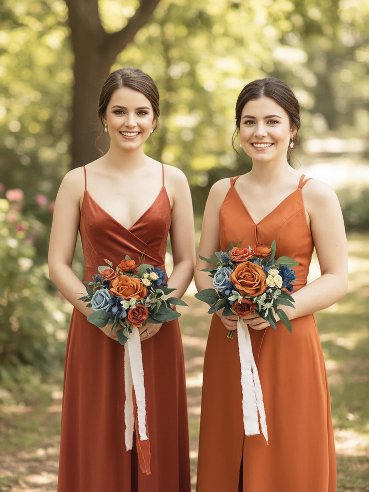 1PC Fall Wedding Bouquet Terracotta Navy Blue Artificial Bridesmaid Bridal Decor
