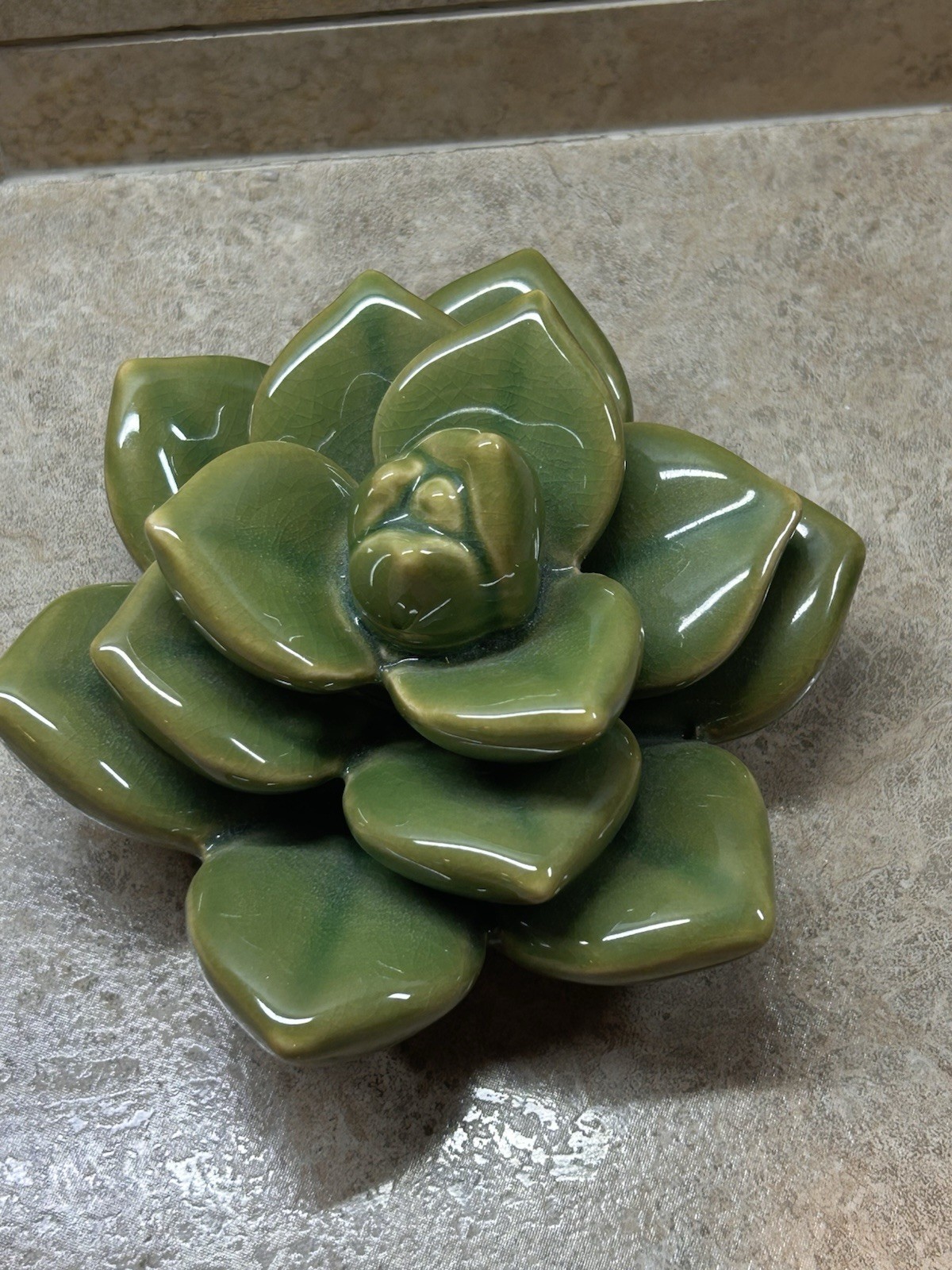 Vintage Green Ceramic Succulent Lotus Flower Sculpture Tablescape