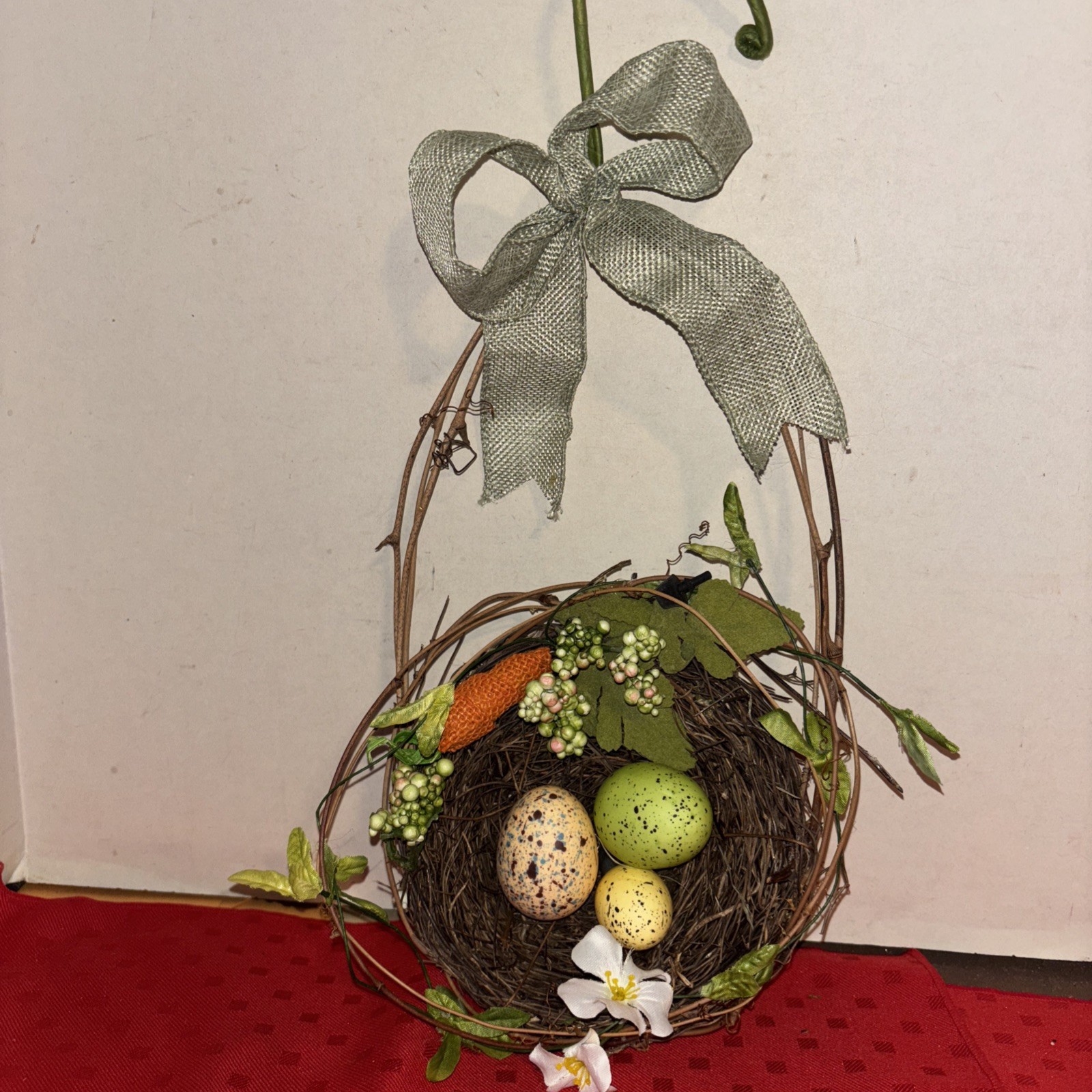 Home Decor Small Bird Nest Natural Materials With 3 Eggs Flowers-16” Tall