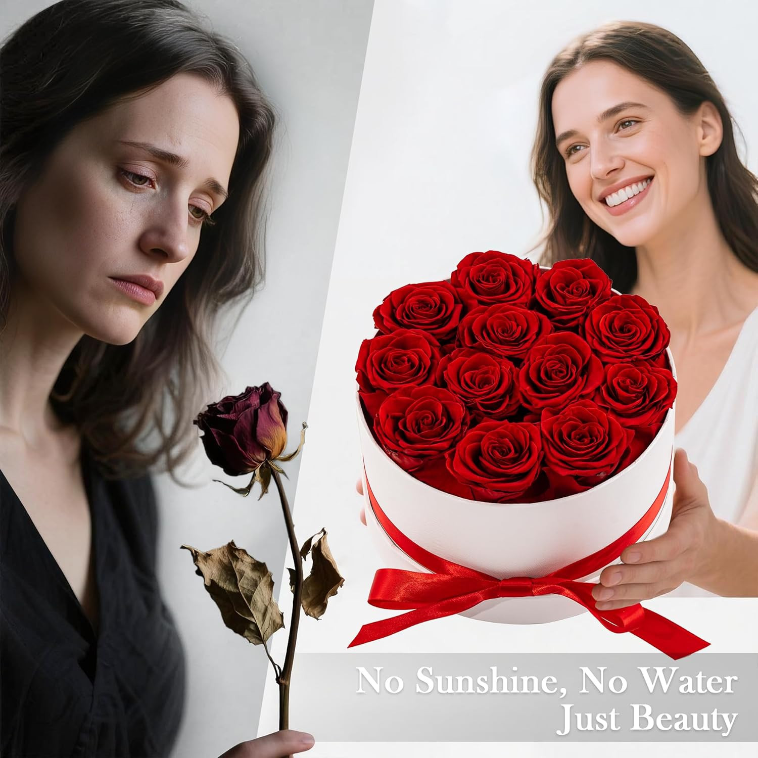 Preserved Roses in a Box, Blooming Real Roses Decor, Eternal Flowers for Deliver