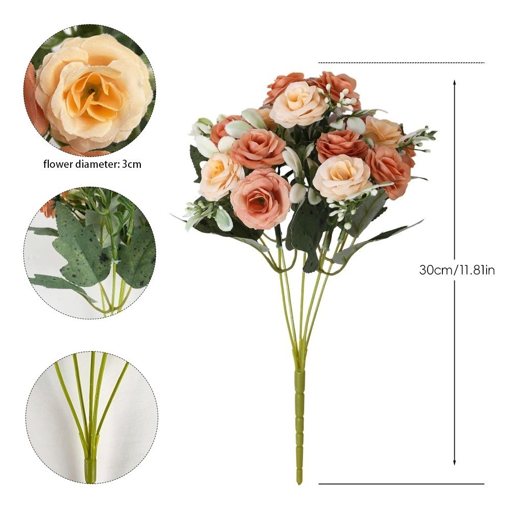 Faux Rose Bouquet with 15 Plastic Blooms for Bridal Use or Interior Decoration