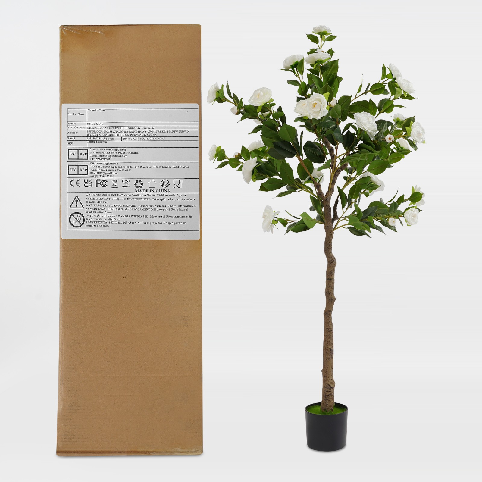 150CM Camellia Plant in Pot with White Flowers White Artificial Camellia Trees