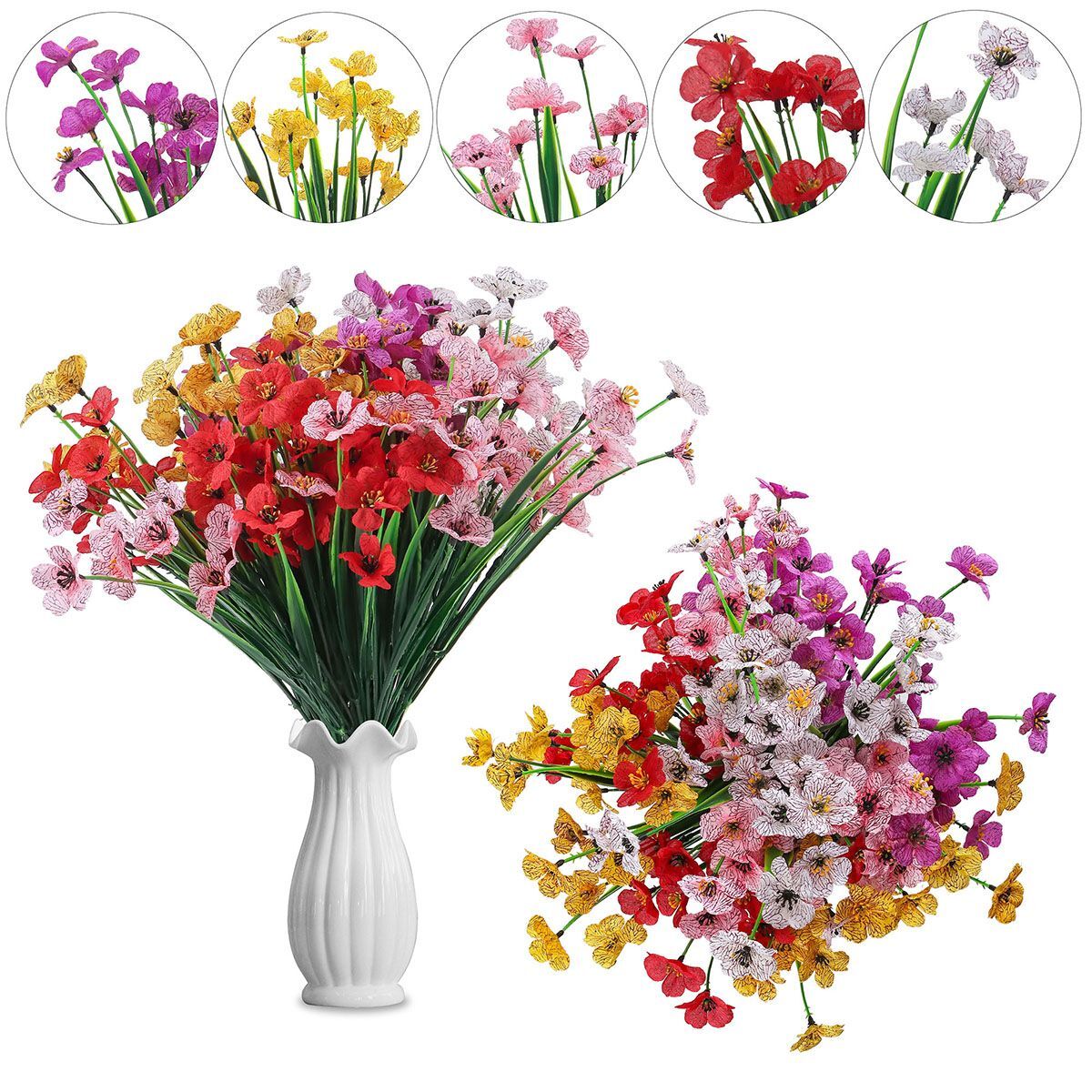 2/6/8 Bundles Artificial Flowers Outdoor UV Resistant Fake No Fade Plastic Plant