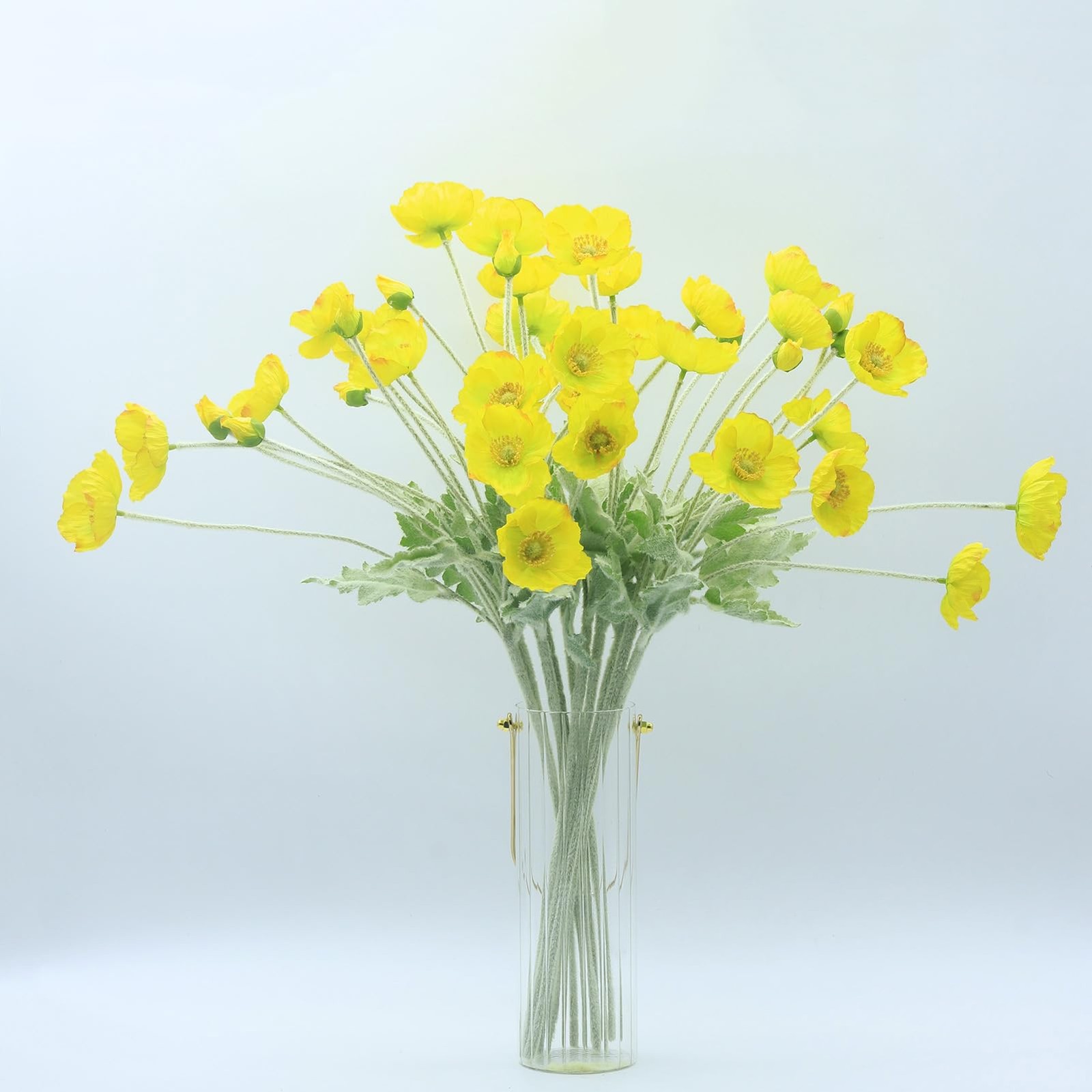 2 PCS Artificial Fake Poppies Silk Flower Bouquets 23.6 Inch Yellow Decor