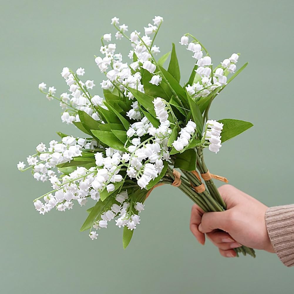 12 Pcs 37cm Lily of The Valley Plastic Flowers Bridal Wedding Faux Flower Arr…