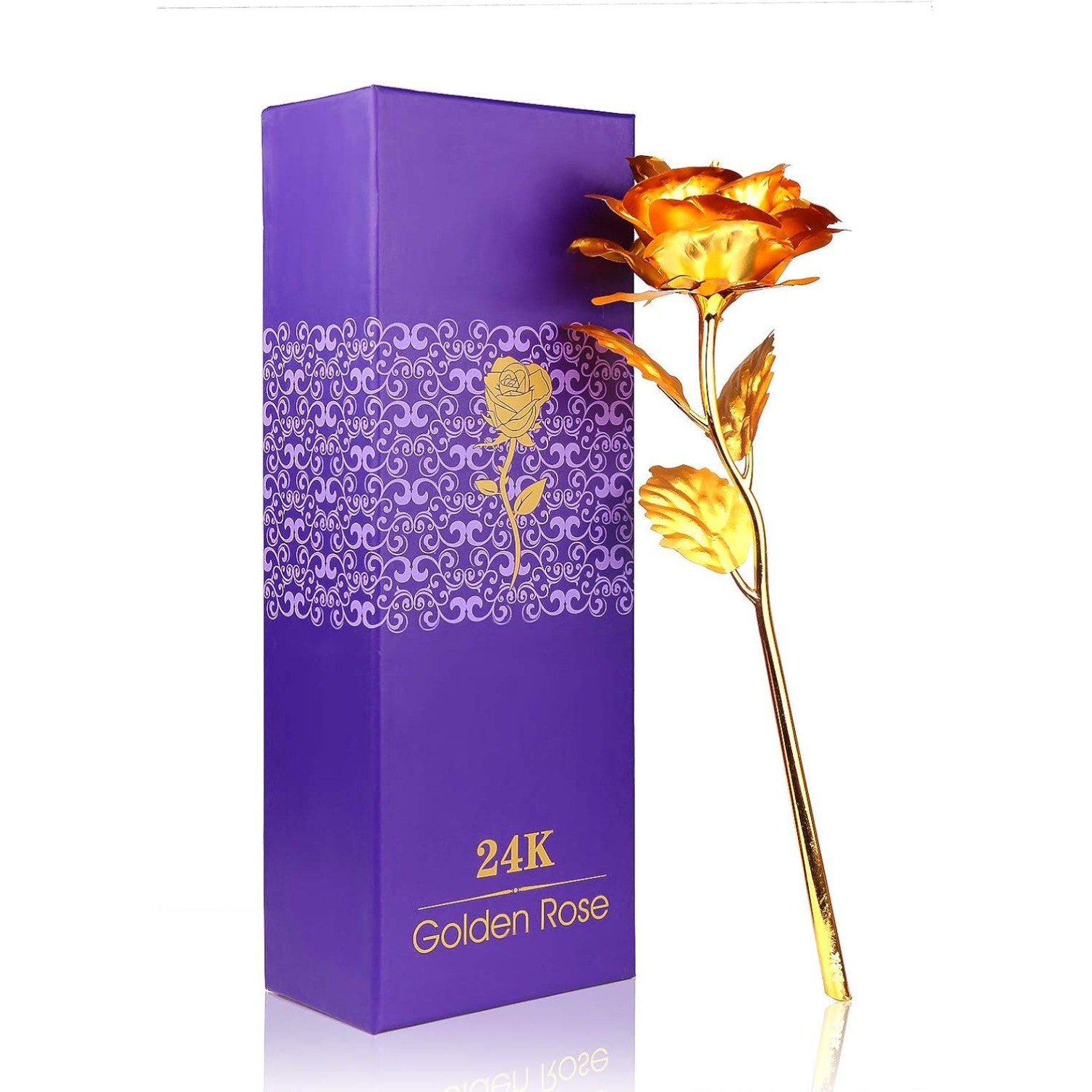 24K Golden Rose, Artificial Rose Flower Gifts for Her with Luxury Gift Box