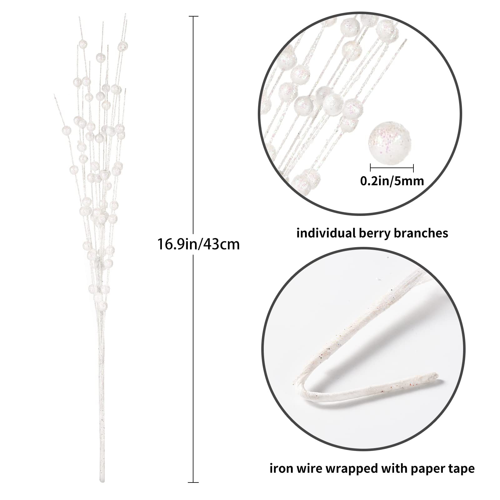 Christmas Artificial Glitter Berry Stem Decorations Decorative Bead Sticks Xm…