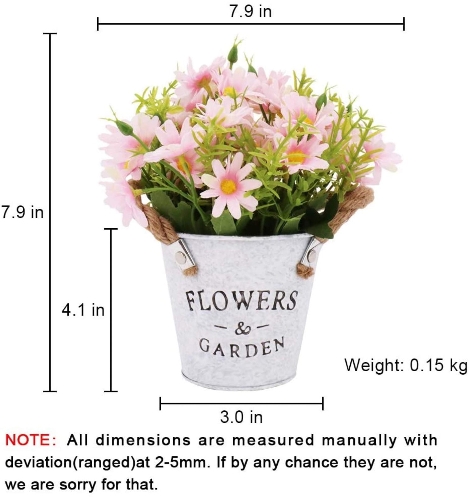 Artificial Daisy Flowers in Metal Pot Fake Pink Daisies Potted Plant Home Decor