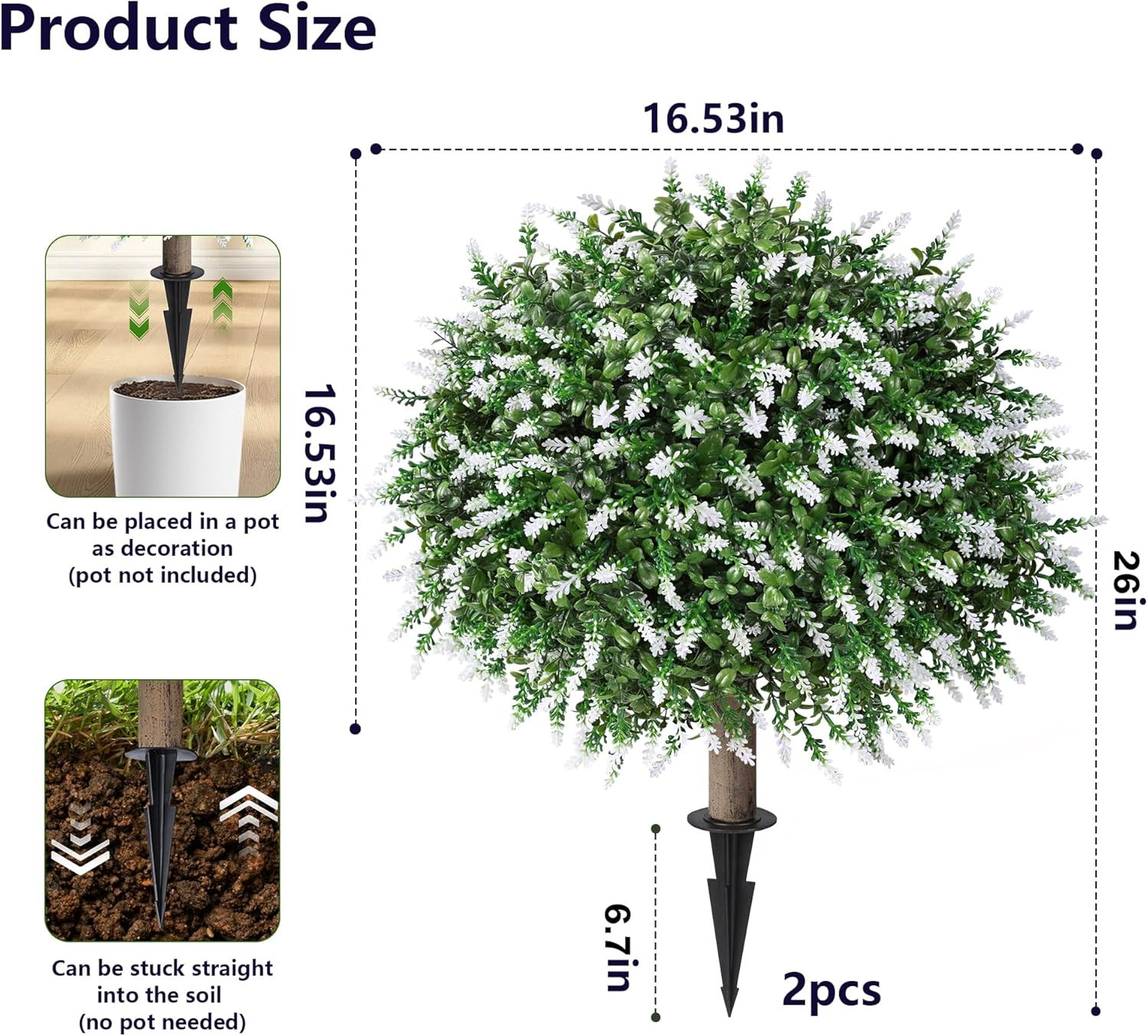 26″ UV Resistant Artificial Boxwood Ball Trees with Lavender – 2 Pack