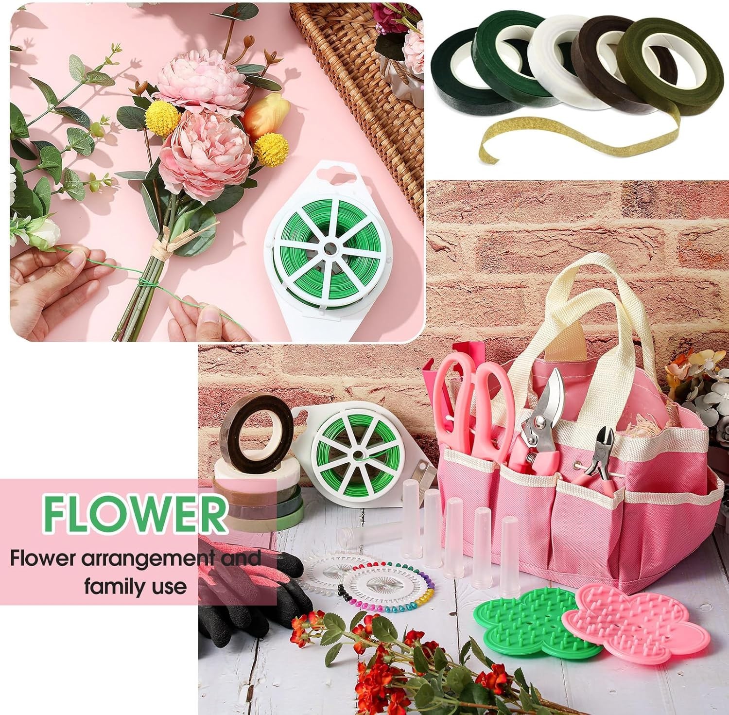 207-Piece Flower Arrangement Supplies Kit for Women in Pink with Garden Tool Bag