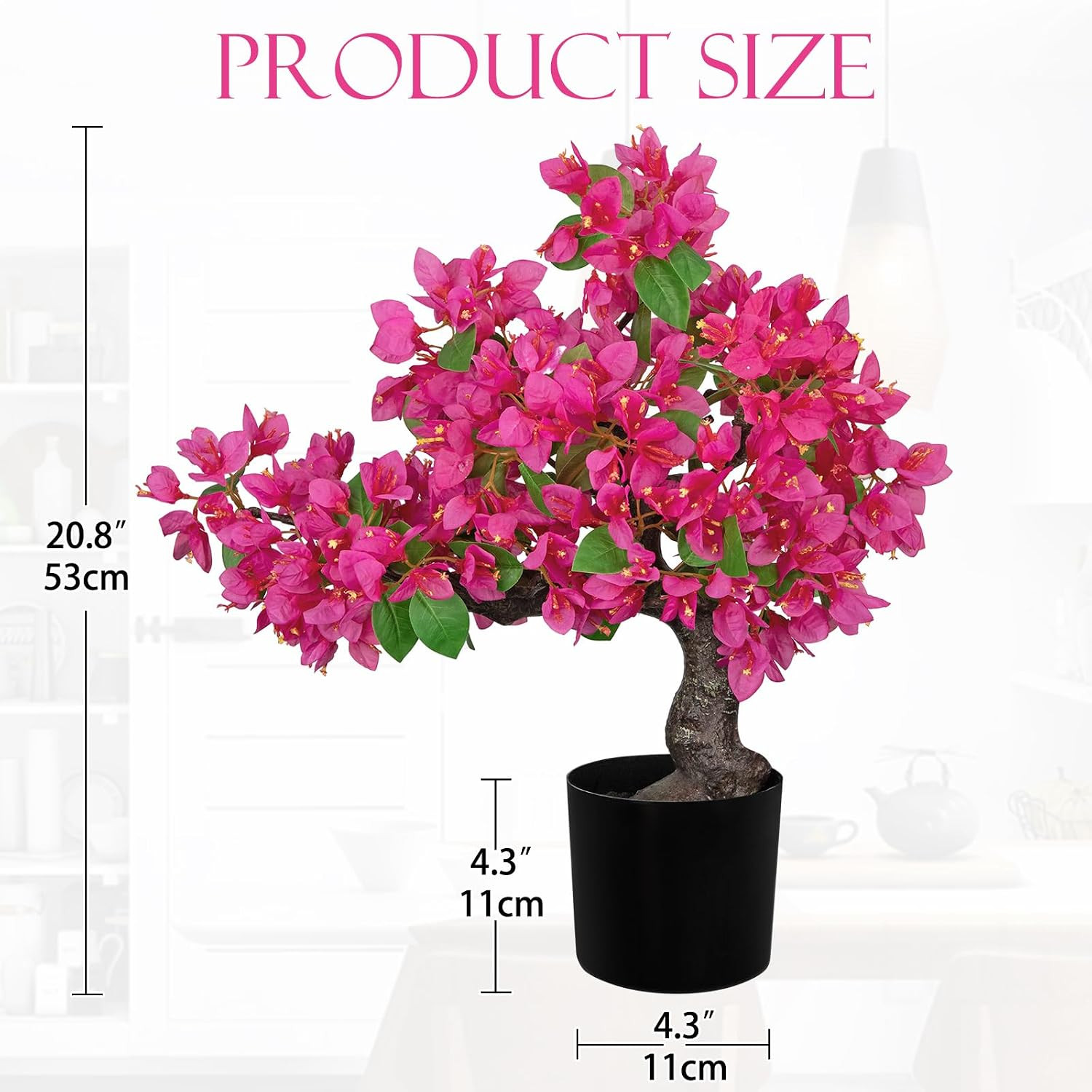 Hot Pink Artificial Bougainvillea Bonsai Tree in Black Pot for Home Decor