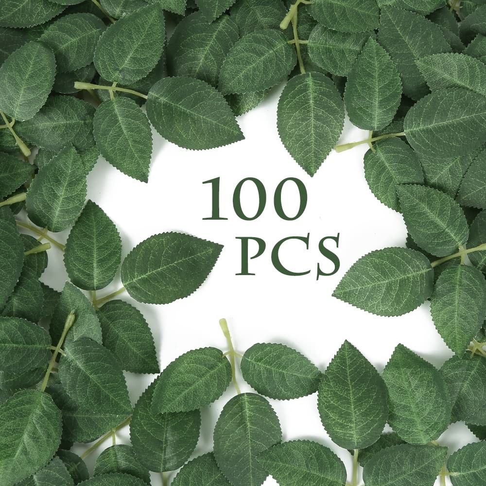 100 PCS Fake Greenery Leaves Silk Artificial Rose Flower Foliage Bulk