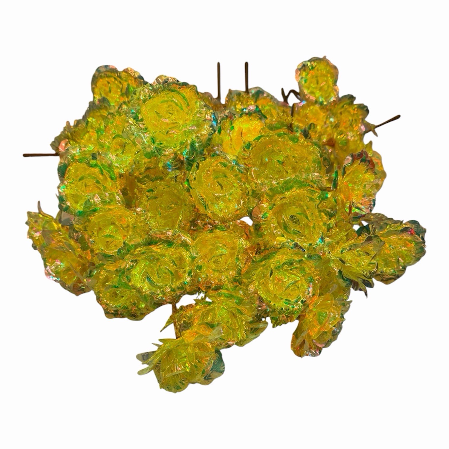 47 Pcs Yellow Galaxy Rose Flowers with Stems Gift Wedding Decor 9in
