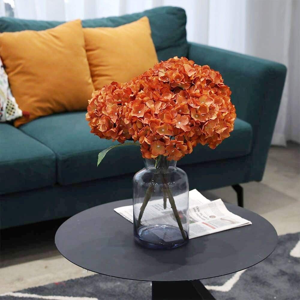 Orange Silk Hydrangea Flowers 2 Bouquets for Home, Wedding, Party Decor