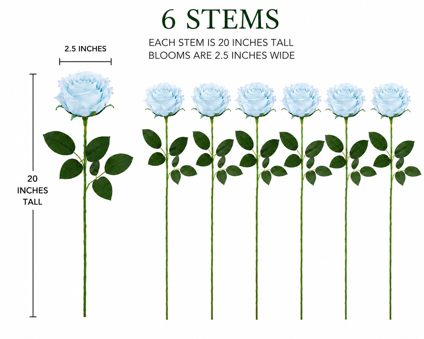 Set of 6 Artificial Light Blue Rose Stems 20 Inch Faux Roses Dusty Blue Wedding