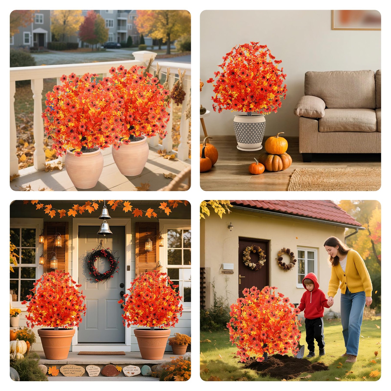 2pcs Fall Faux Shrub for Outdoor,23″ UV Resistant Mum Flowers Topiary Balls w…