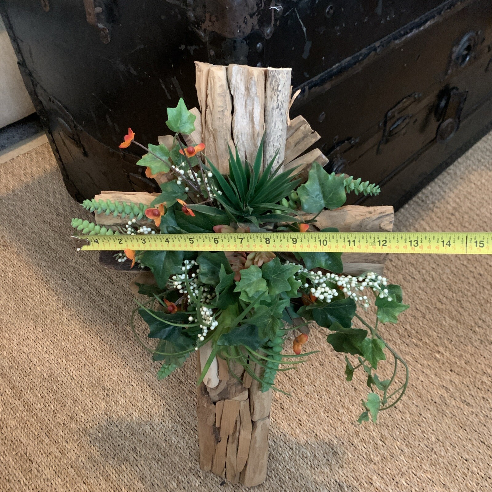 Handcrafted By Arsdale Cut And Created Branch Wood Cross Faux Floral Wall Decor