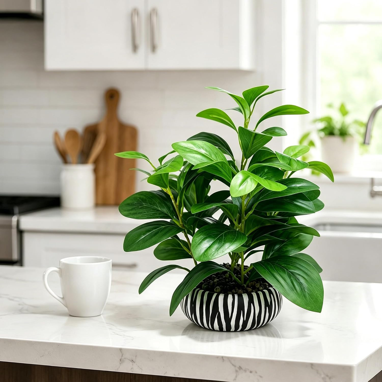 Realistic Faux Potted Plant for Home Office & Living Room Decor, Low-Maintenance