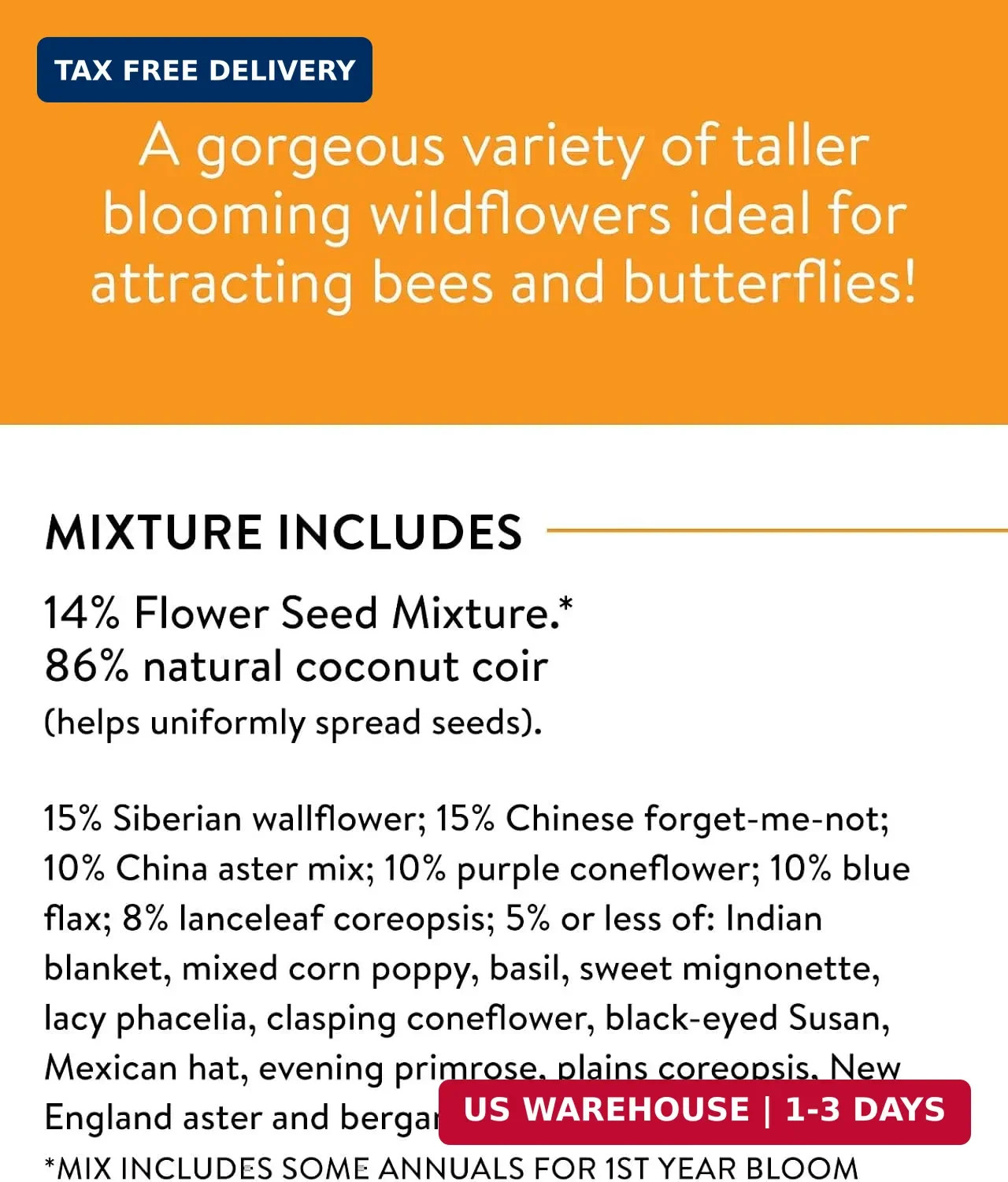 Burpee Wildflower 25,000 Bulk, 1 Bag, 18 Varieties of Non-GMO Flower Seeds Polli