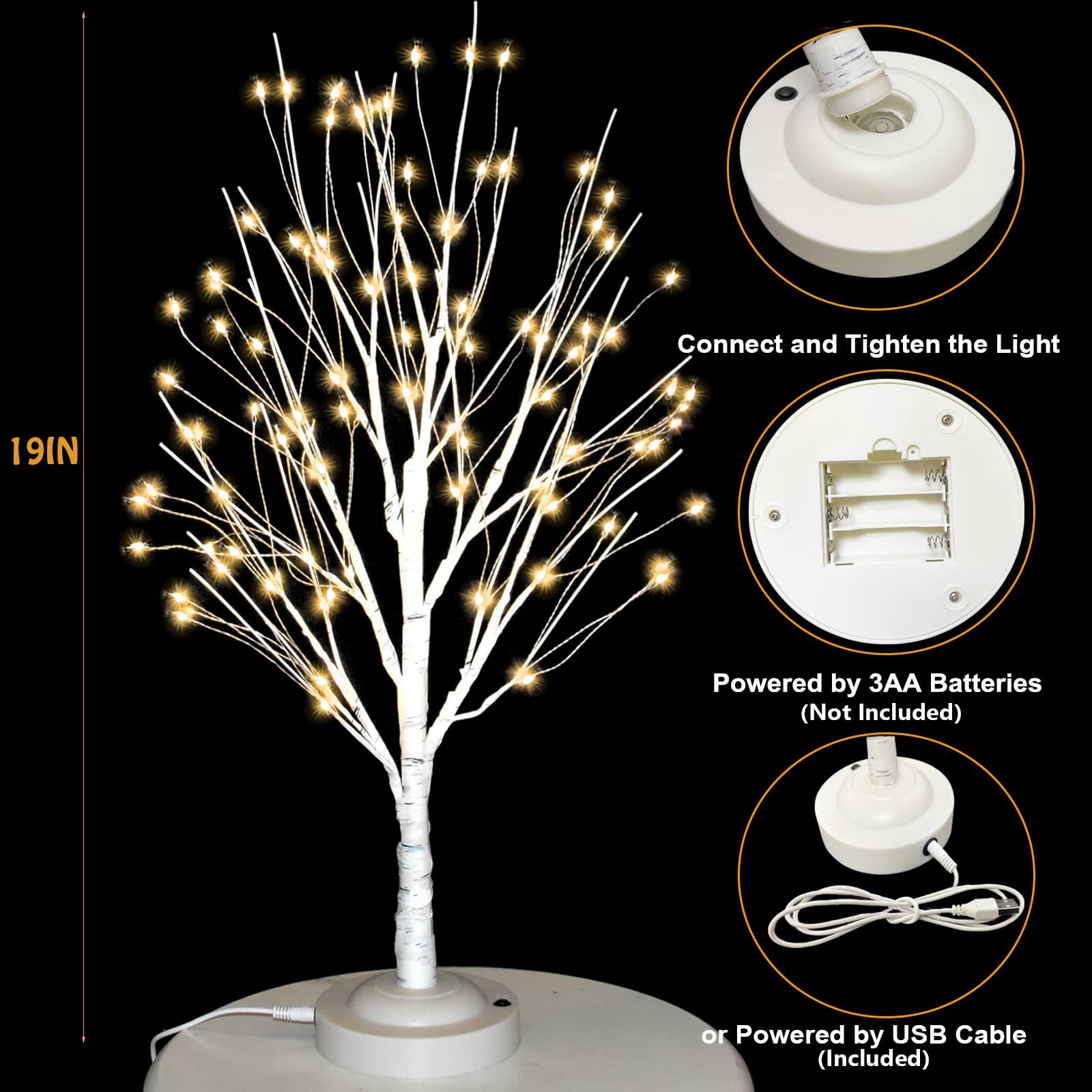 144 LED Birch Tree with Lights, USB/Battery Powered Warm White Artificial Tre…