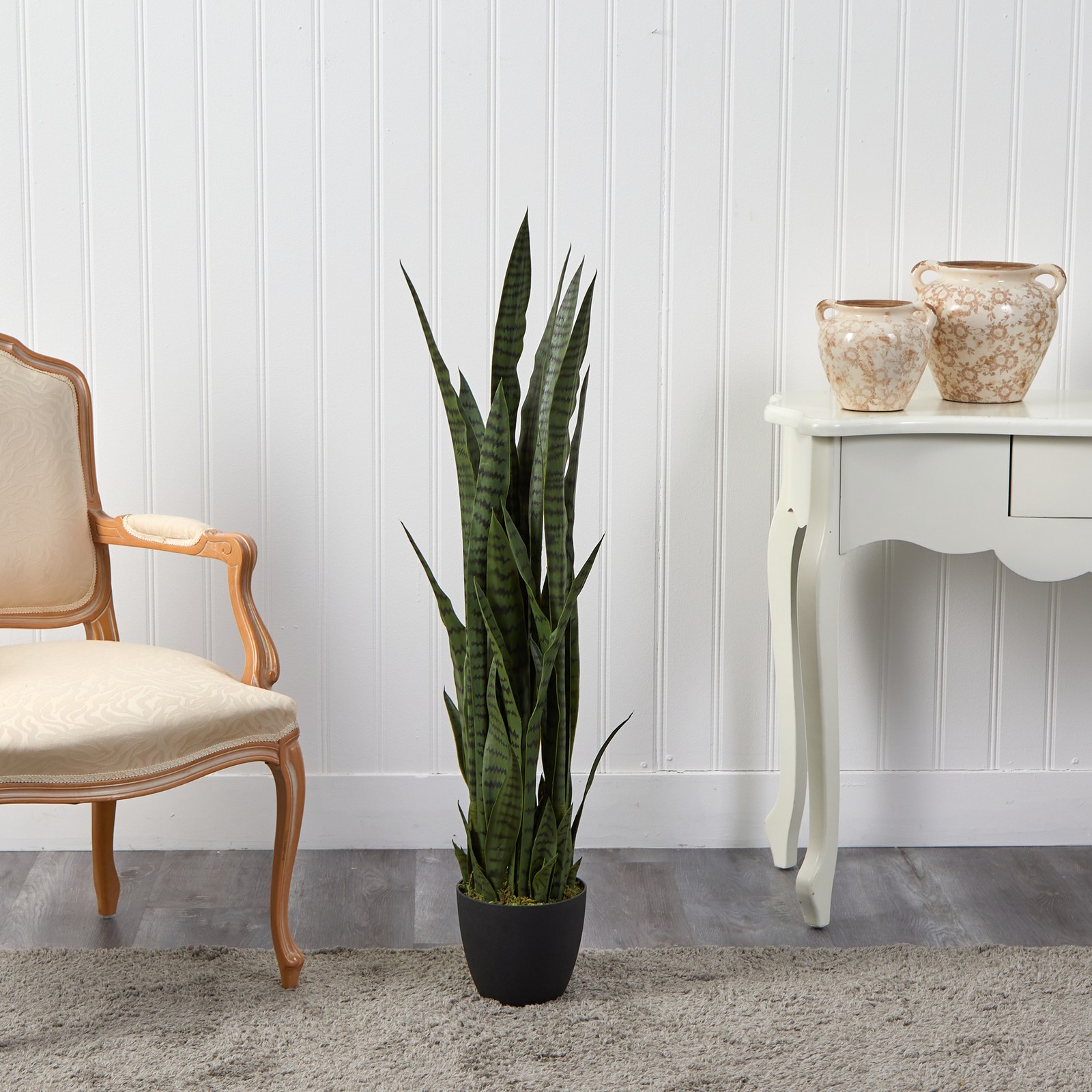 Nearly Natural 46″ Sansevieria Artificial Plant in Green/Black