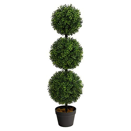 36in Artificial Triple Ball Boxwood Topiary Tree – Indoor Outdoor 3ft Green