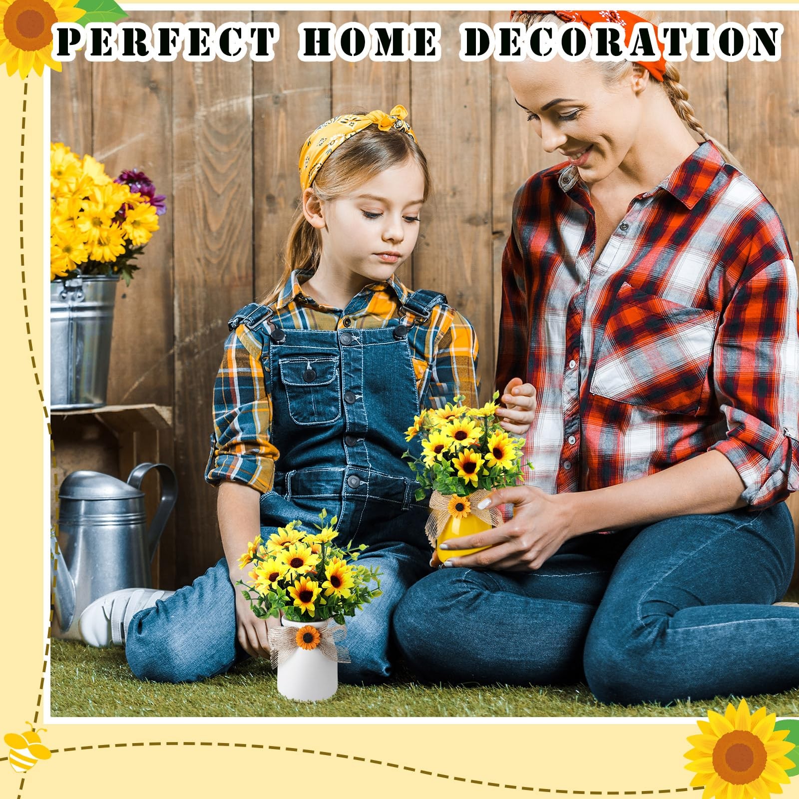 2 Pcs Artificial Fake Flowers in Vase Decorations Sunflower Table Centerpiece…
