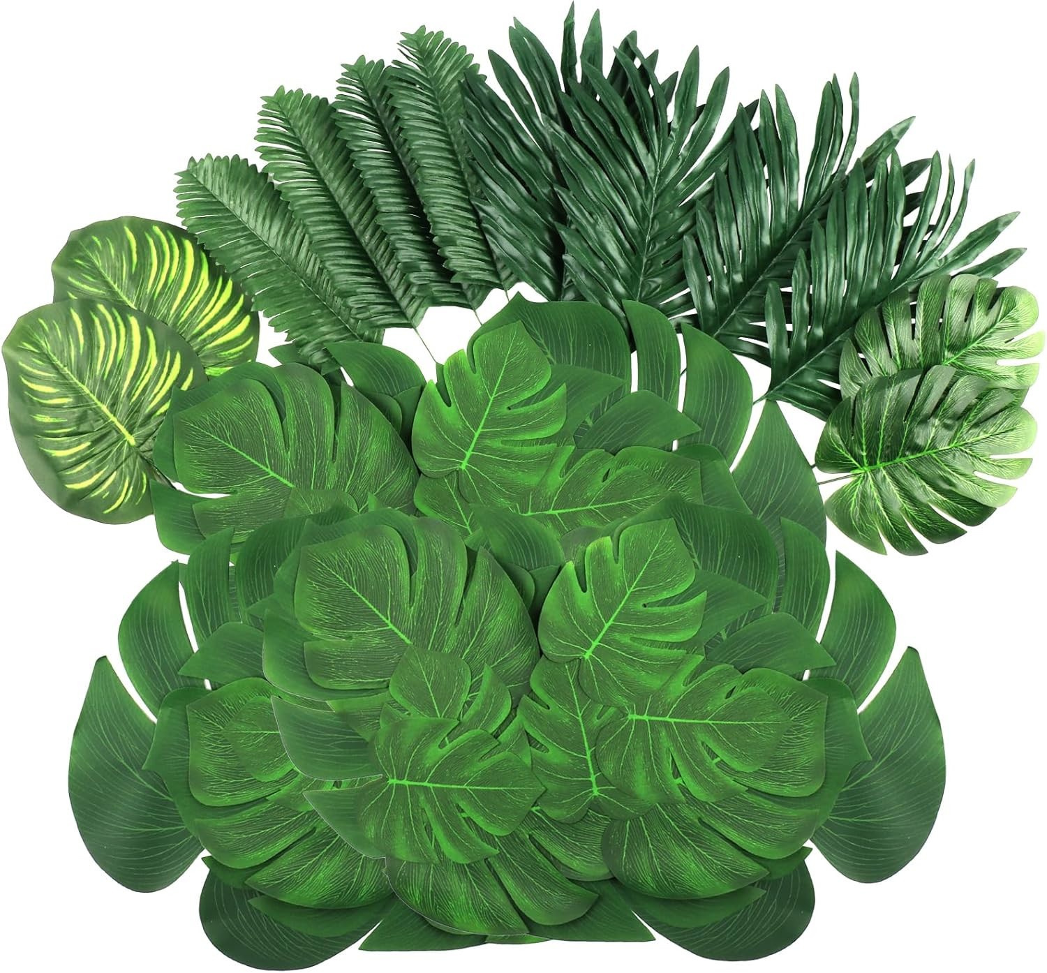 54 Pieces 7 Kinds Artificial Tropical Leaf Jungle Leaves Plant Safari Leaves Dec