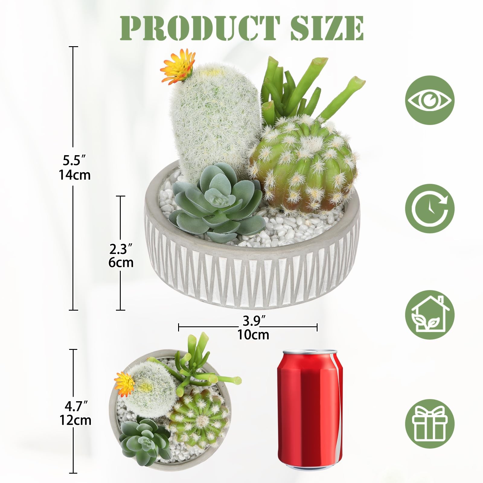 Artificial Cactus Plants Indoor, 5.5″ Assorted Small Faux Succulent in Pots F…