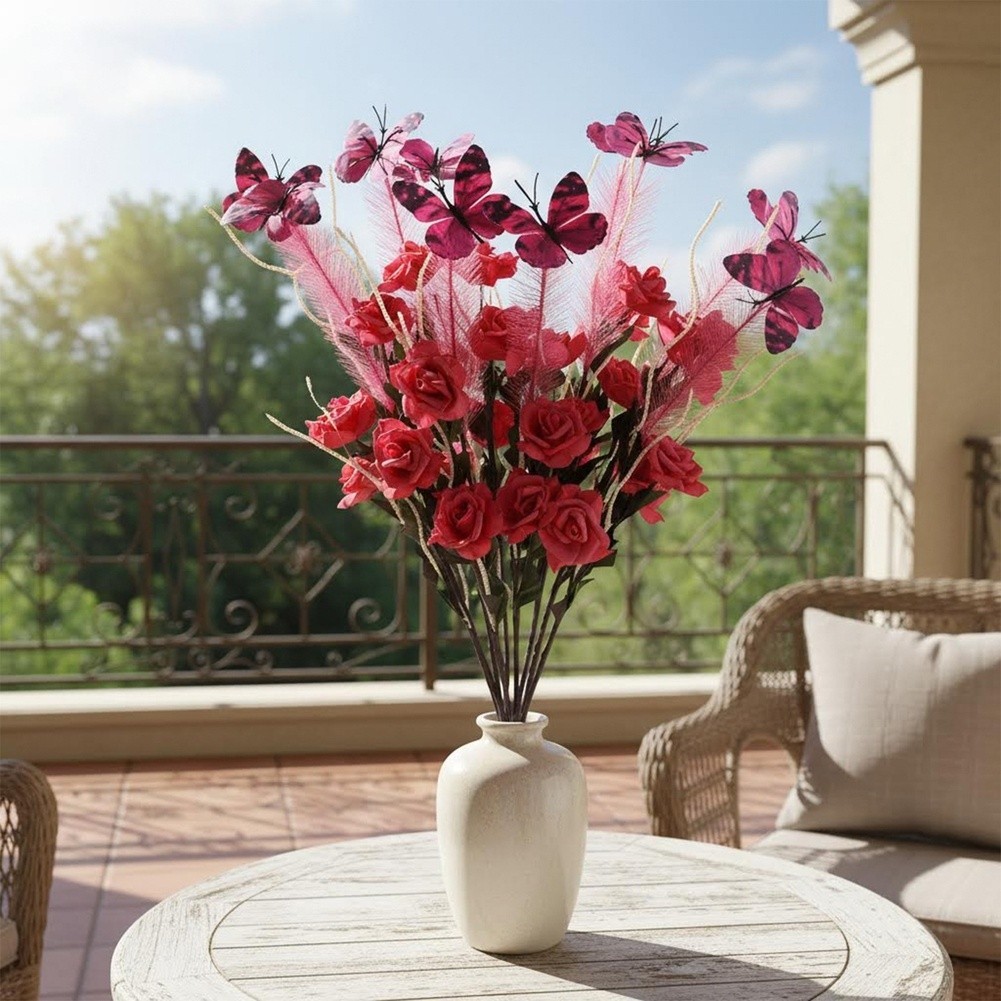 Artificial Reed Flower Bouquet for Wedding Home Office Decor White Pink Yellow