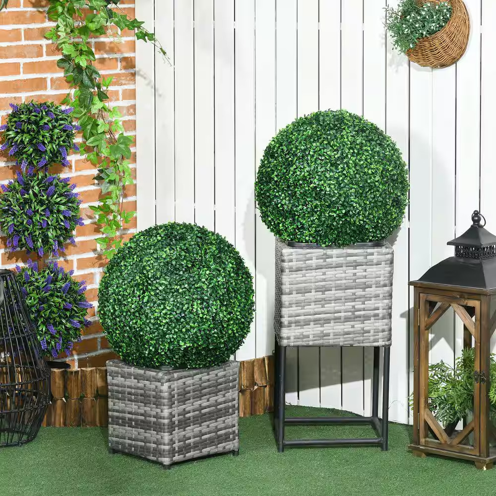 2 Ft. Artificial Ball Boxwood Topiary Trees Balls 2-Pack, Indoor Outdoor Fake Pl