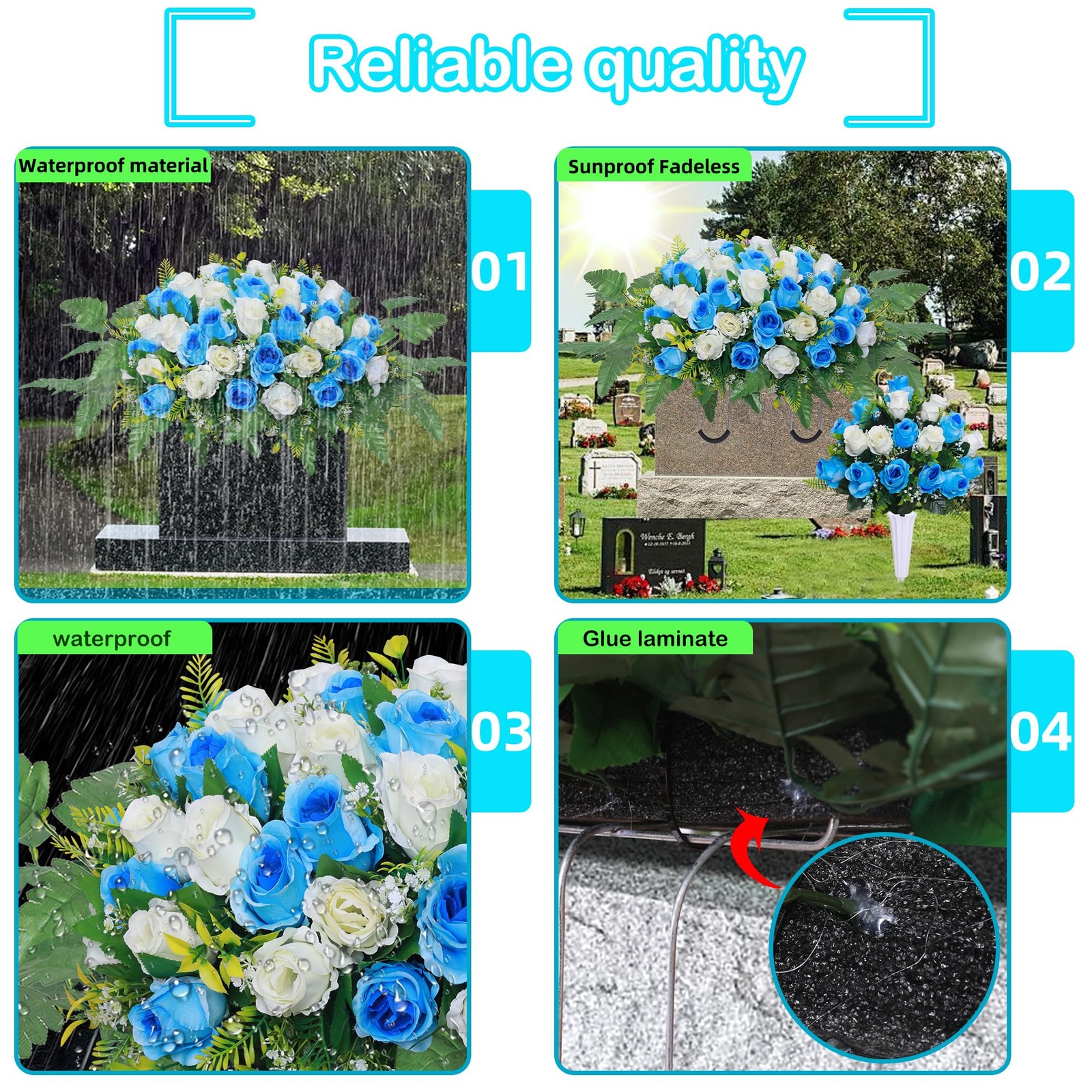 Artificial Cemetery Flower Saddles, Cemetery Memorial Flowers with Vase,Outdoor