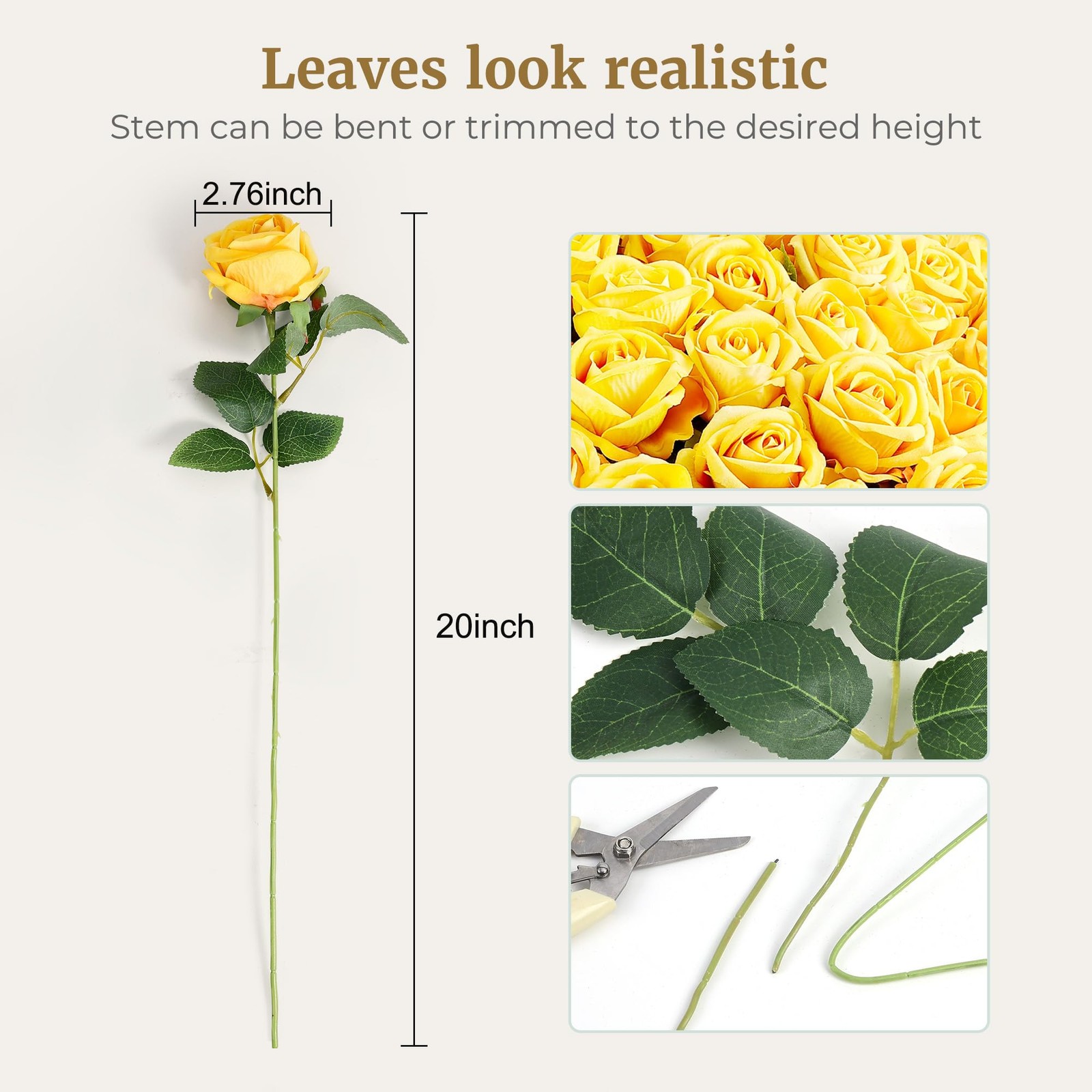 60 PCS Yellow Velvet Silk Fake Roses Bulk Realistic Flower Wedding Bouquet