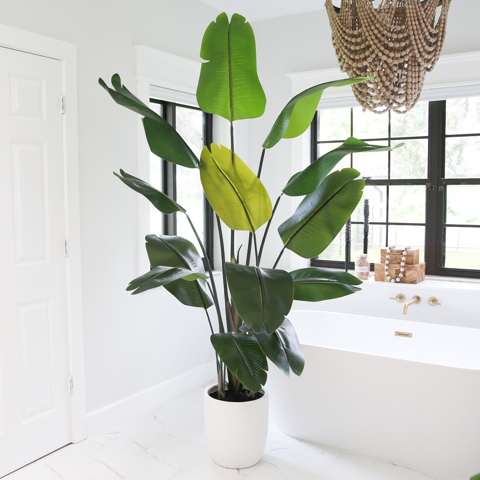 7′ Artificial Bird of Paradise Tree with Resin Stone Planter. Retail $594