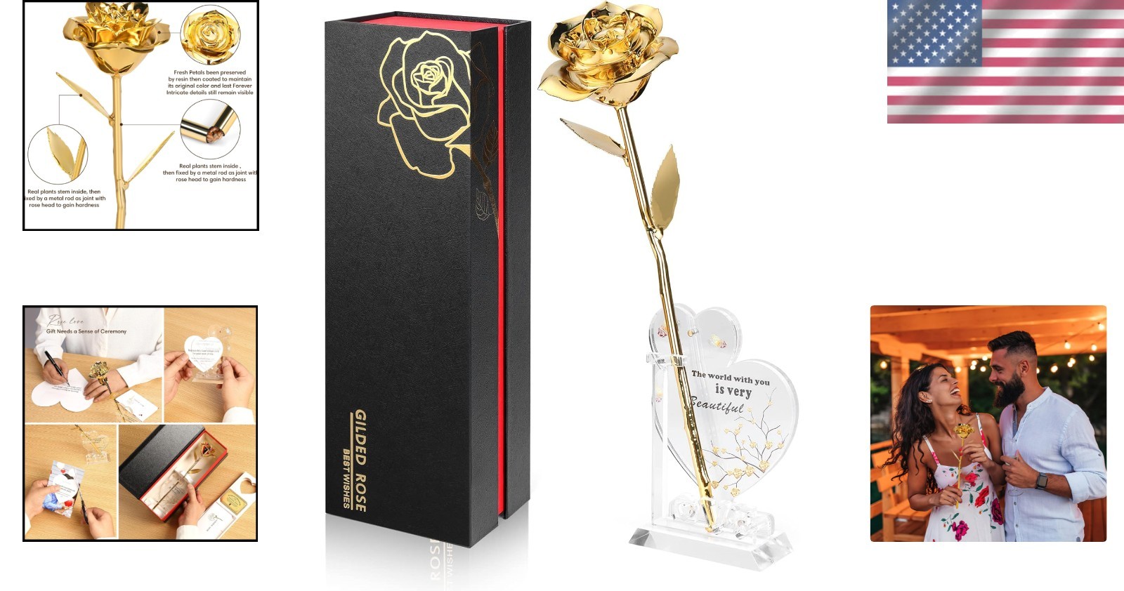 Gold Dipped Rose Real 24K Gold Rose Romantic Gift for Women Anniversary