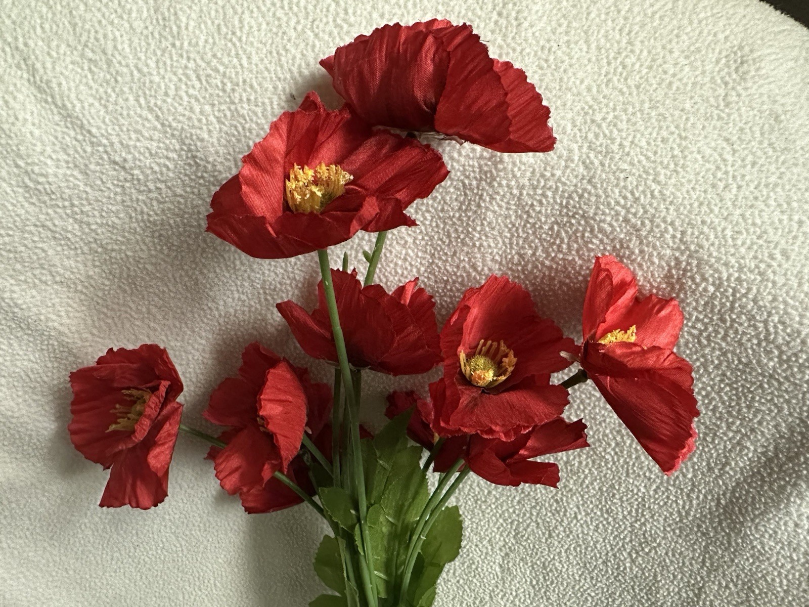 3 Bundles Artificial Red Corn Poppy Flowers Fabric Bouquets