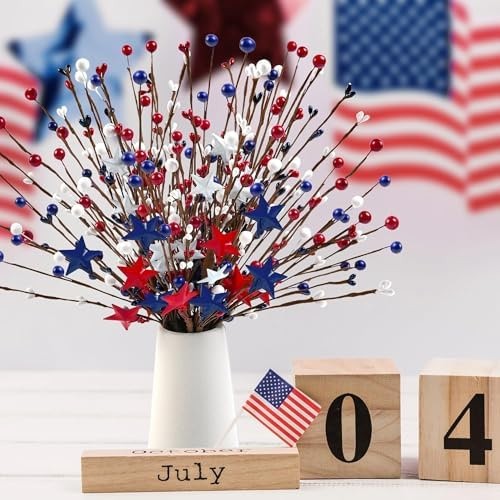 Childom 6 Pcs Red White and Blue Flowers Artificial for 4th of July Decoratio…
