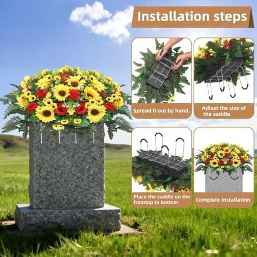 Lodou Artificial Cemetery Flowers for Grave,Headstone Flower Saddle Silk Sunflow