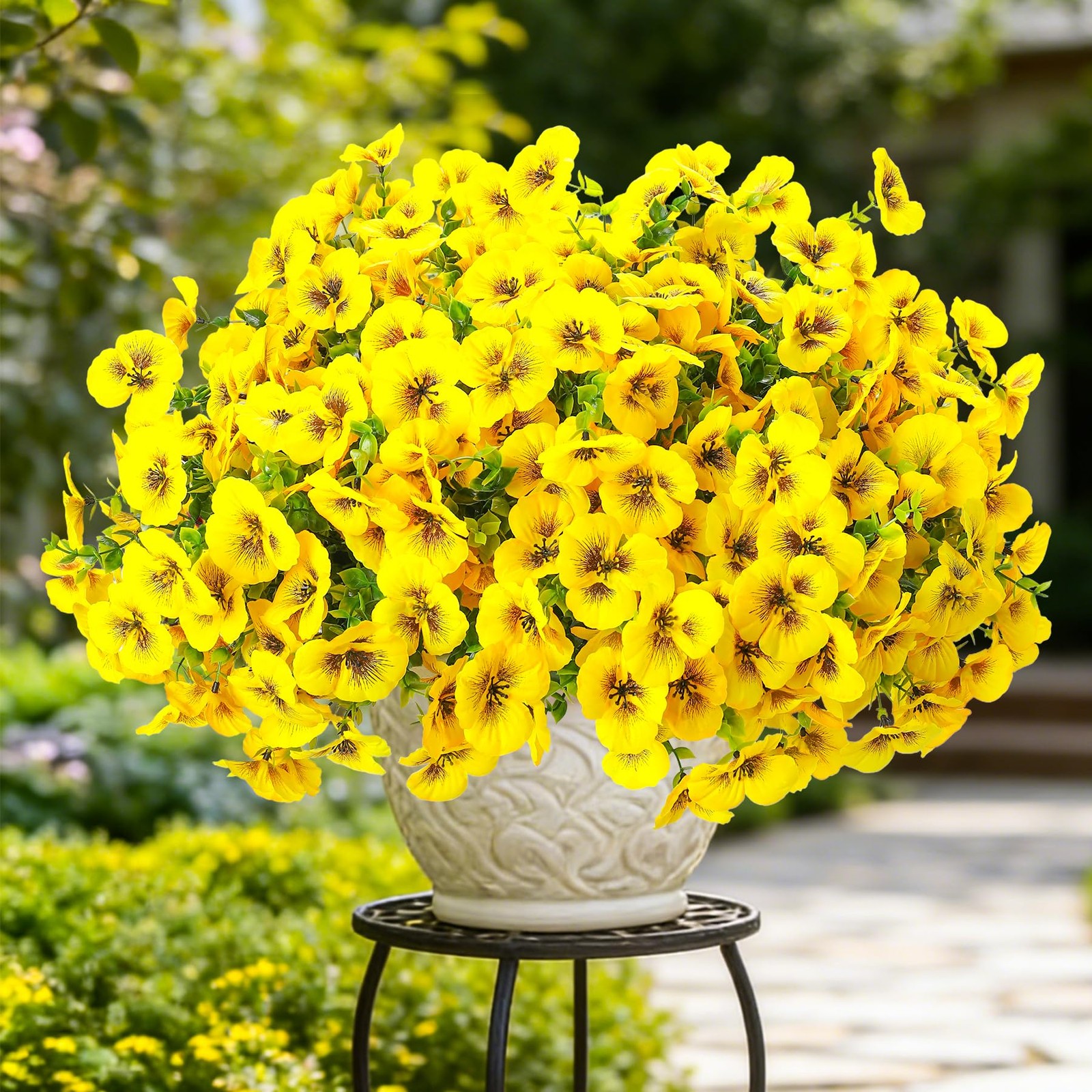 10pcs Outdoor Faux Flowers UV Resistant Artificial Fake Pansies Flowers with …
