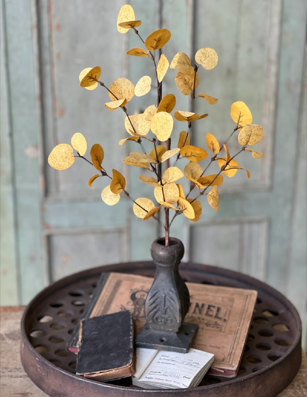 18″ Mustard Penny Leaf Floral Pick Decor Accent