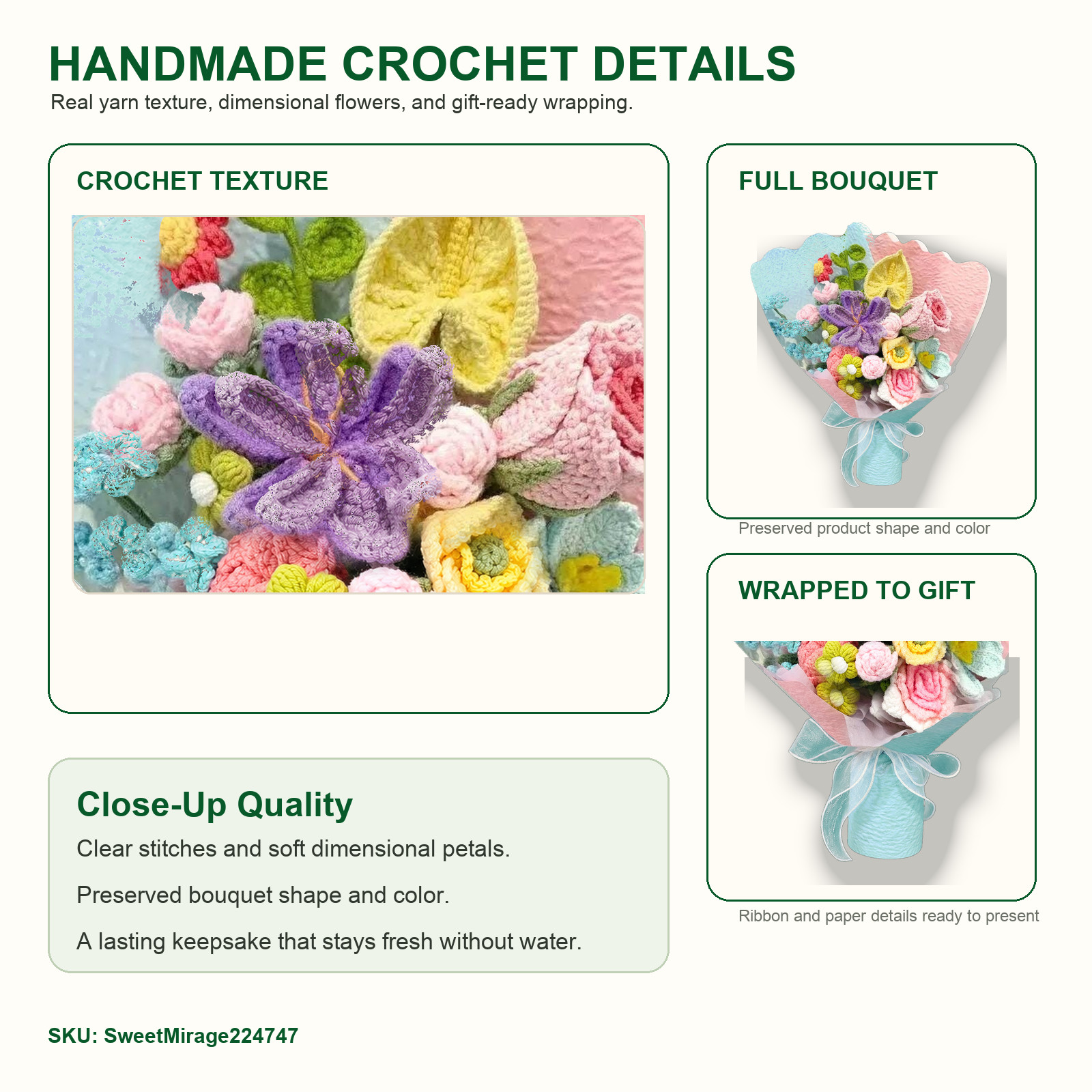 Colorful Crochet Flower Bouquet Birthday Thank You Gift for Her
