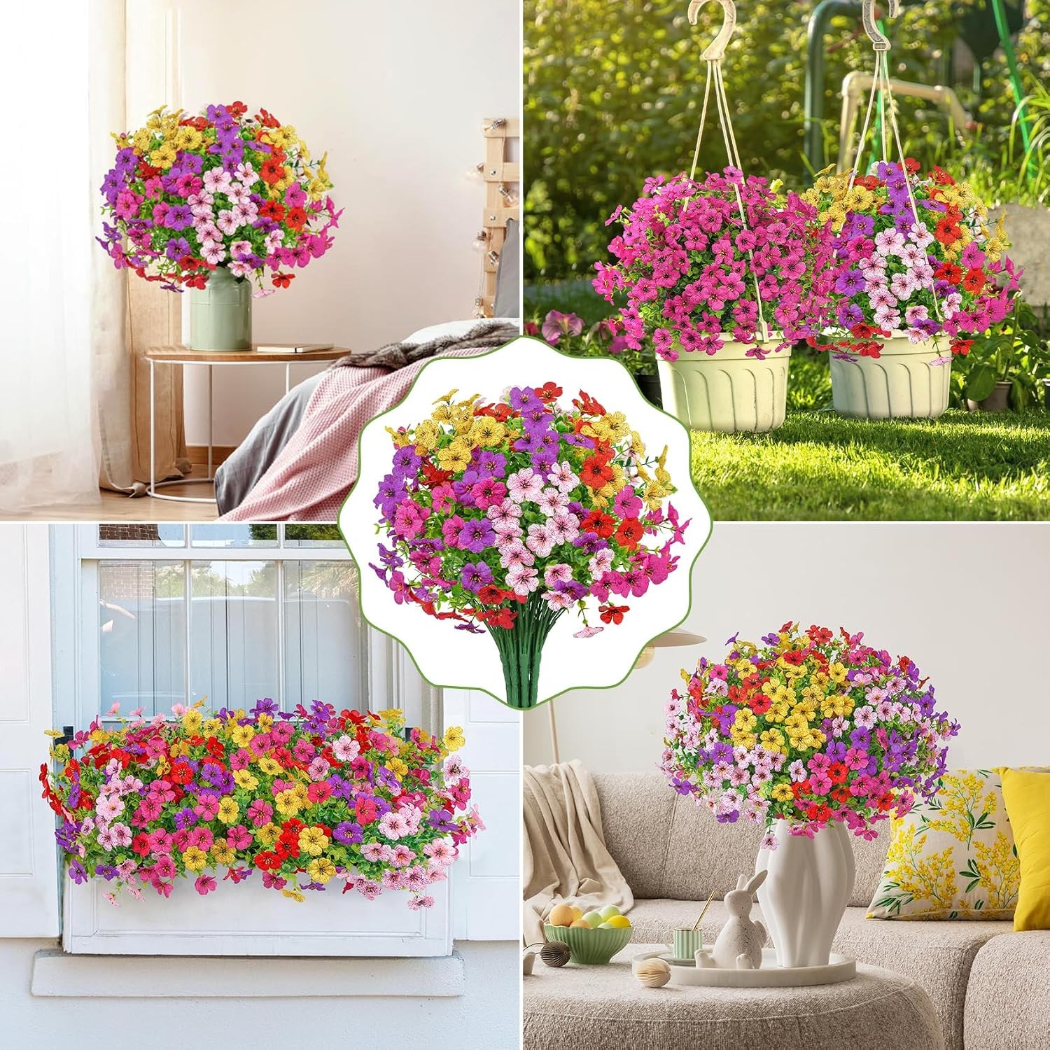 20 Bundles Artificial Flowers for Outdoors Decoration Fake Silk Flowers UV