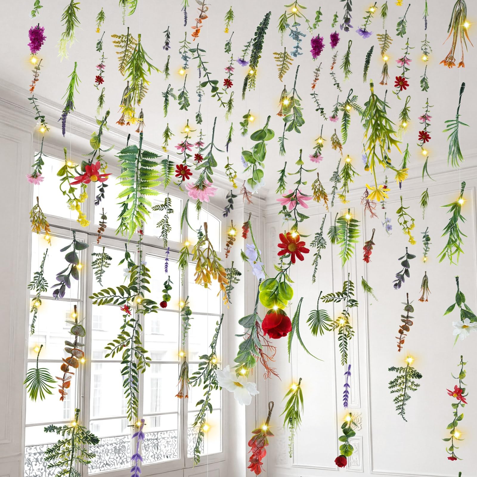 6 Pack 35.4ft Fake Flower Garland Backdrop with Lights Hanging Wildflower Flo…