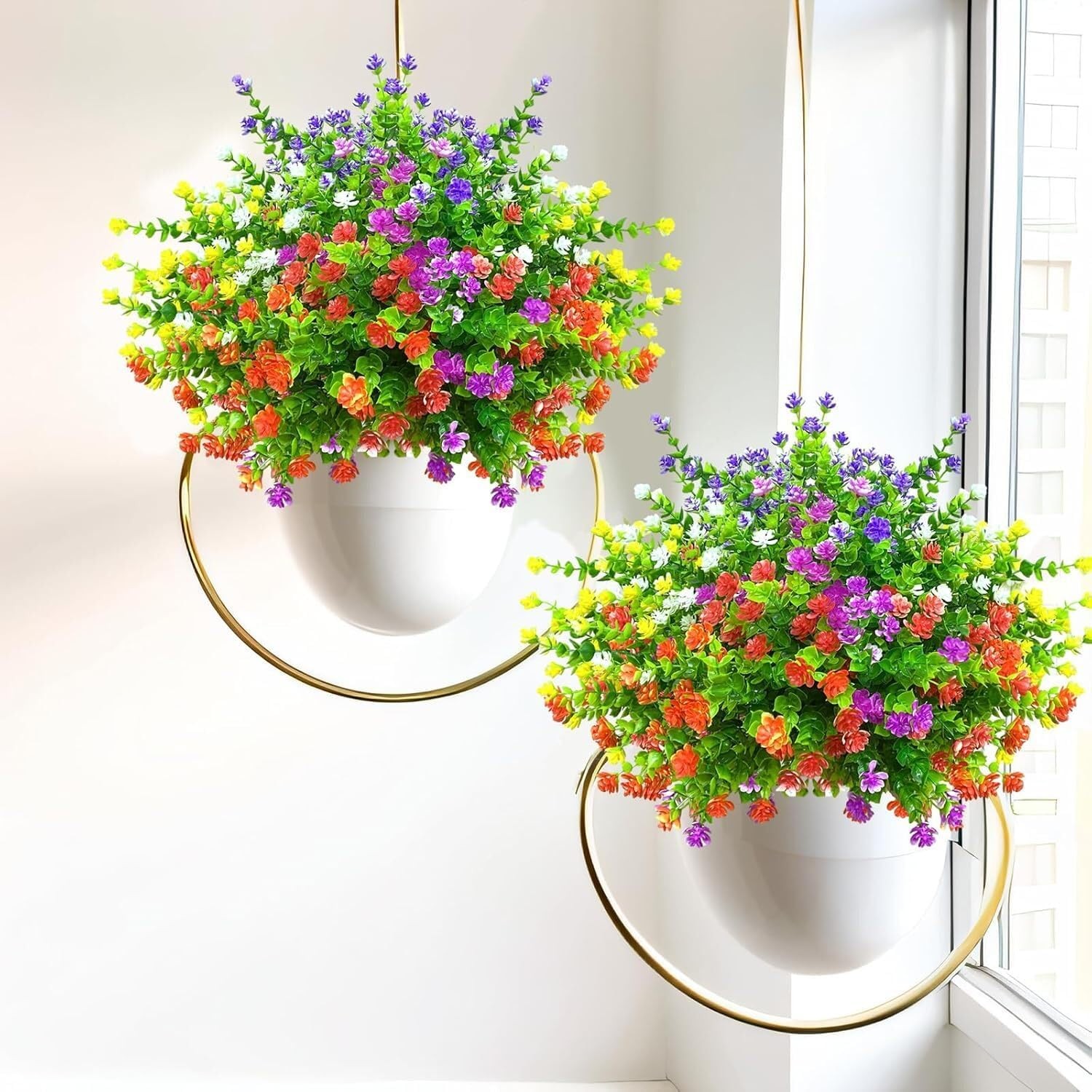 12Bundles Outdoor Artificial Flowers Mix-Colored Faux Greenery Plants Home Decor